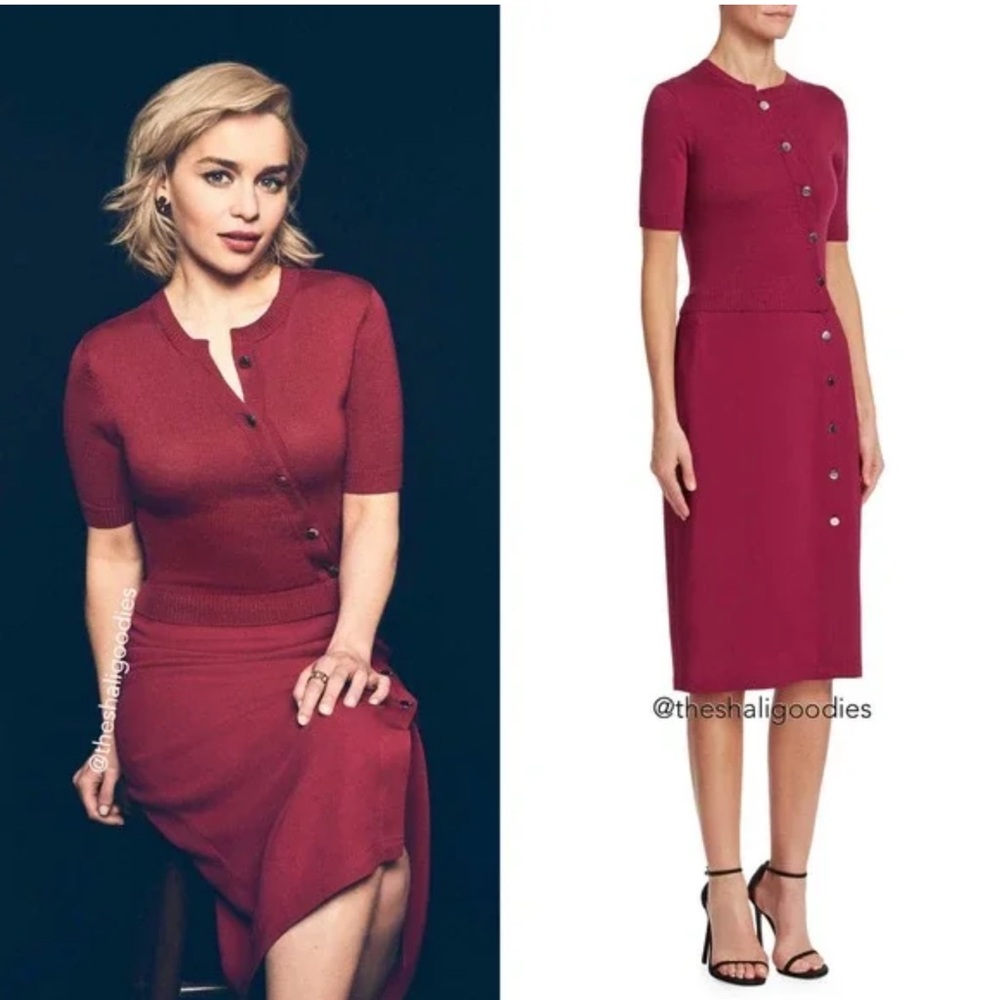 Altuzarra Burgundy Knit Button-Front Midi Dress